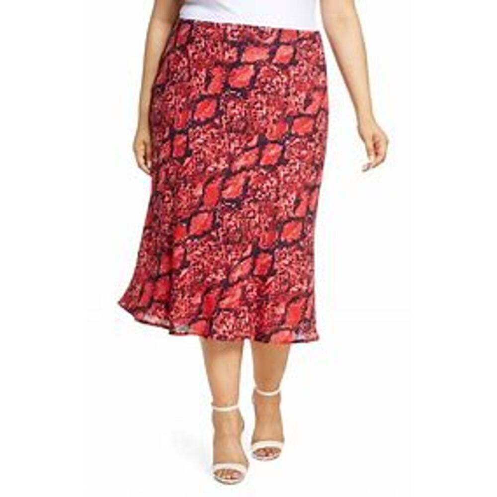 Gibson Women's Small Hot Summer Nights Roselyn Pink Snake Print Midi Skirt Lined